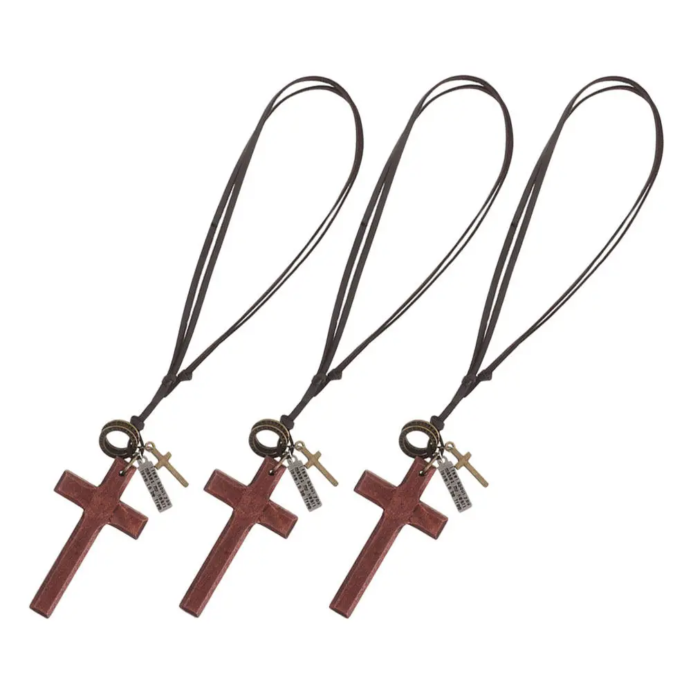 

3Pcs Wooden Cross Pendant for Vehicle Rear View Mirror Hanging Decor Vintage Car Interior Accessory Faith-Inspired Automotive