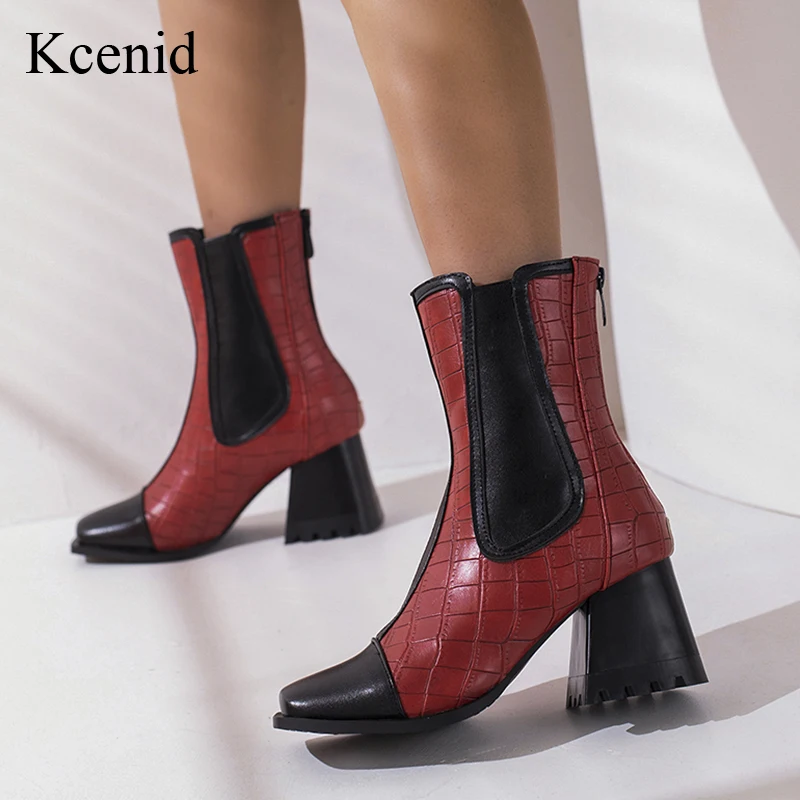 

Kcenid Plus Size 47 48 Ladies Square Toe Ankle Boots Zipper Chunky High Heels Fashion Women's Shoes For Party Office