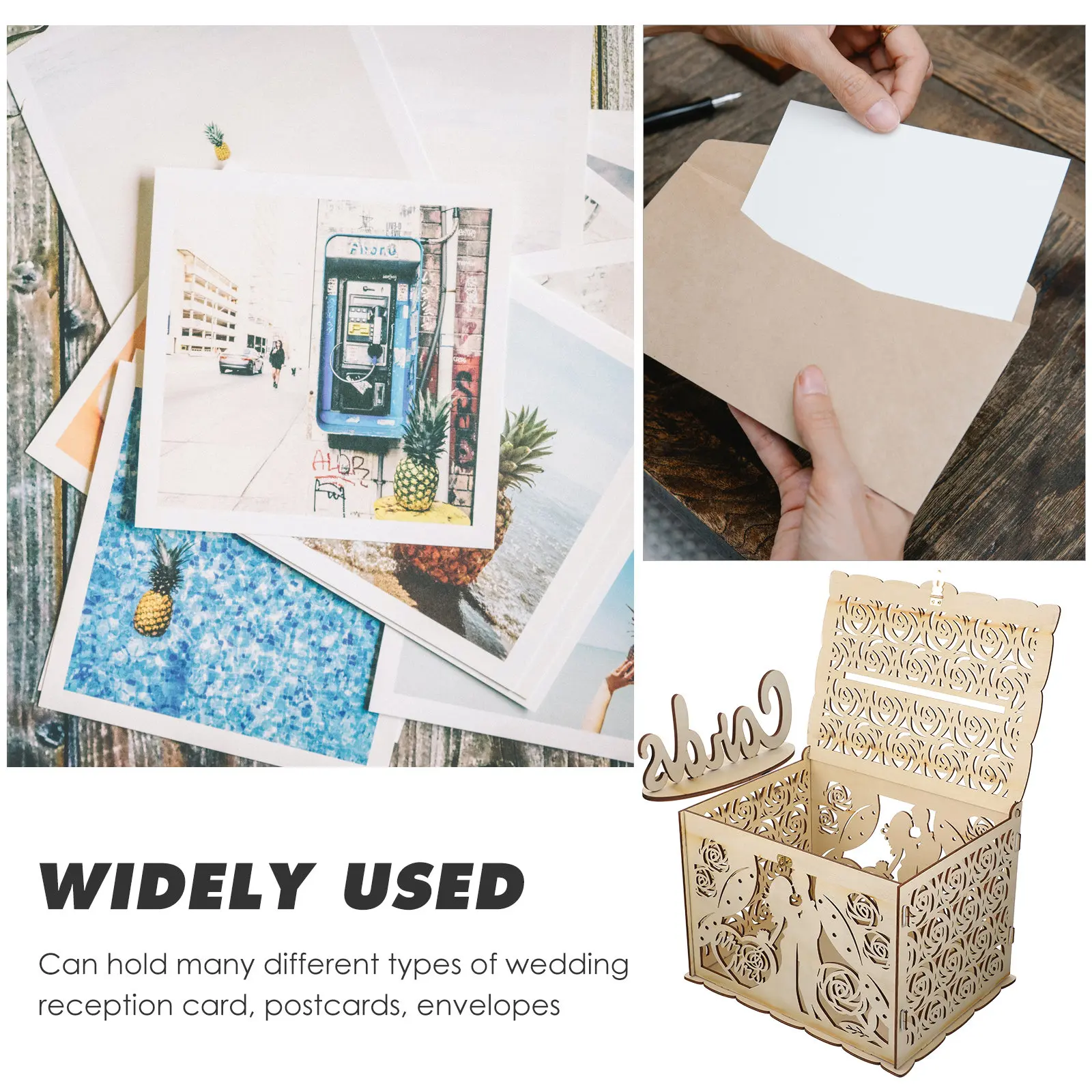 Hollowed Out Rustic Wooden Wedding Card Box for Reception Guest Sign-in Cards Envelopes Money Gifts Keepsake Box Decor view 6