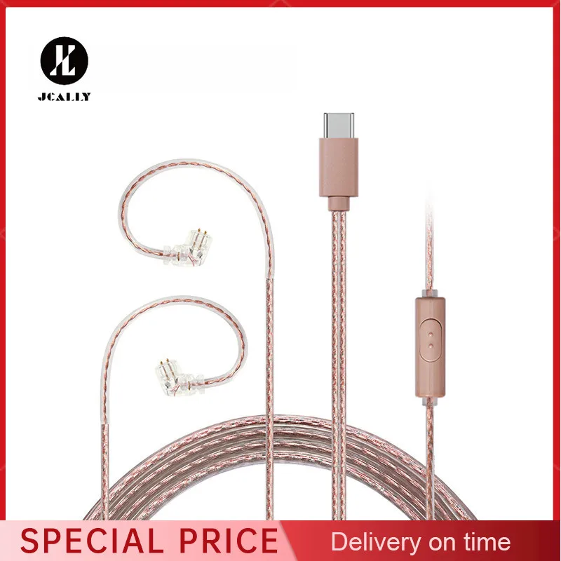 JCALLY PJ3 Black OFC Silver-plated Earphone Cable QDC Type-C Straight Plug with Mic Support Phone Call for KZ TRN IMEs