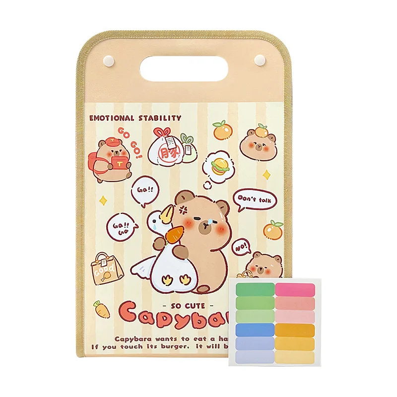 Capybara Organ Bag Folder Cartoon Large Capacity Kid's Painting Files Paper Collection Storage Bag Student Portable Hand Bag