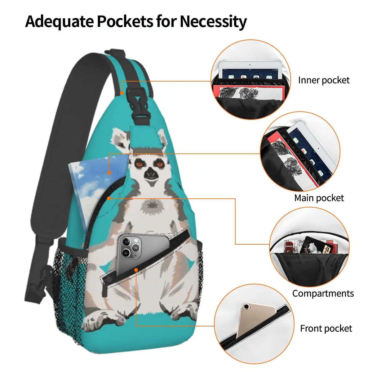 Ring-Tailed Lemur Chest Bag Trendy Large capacity For Office Cross chest bag Multi-Style