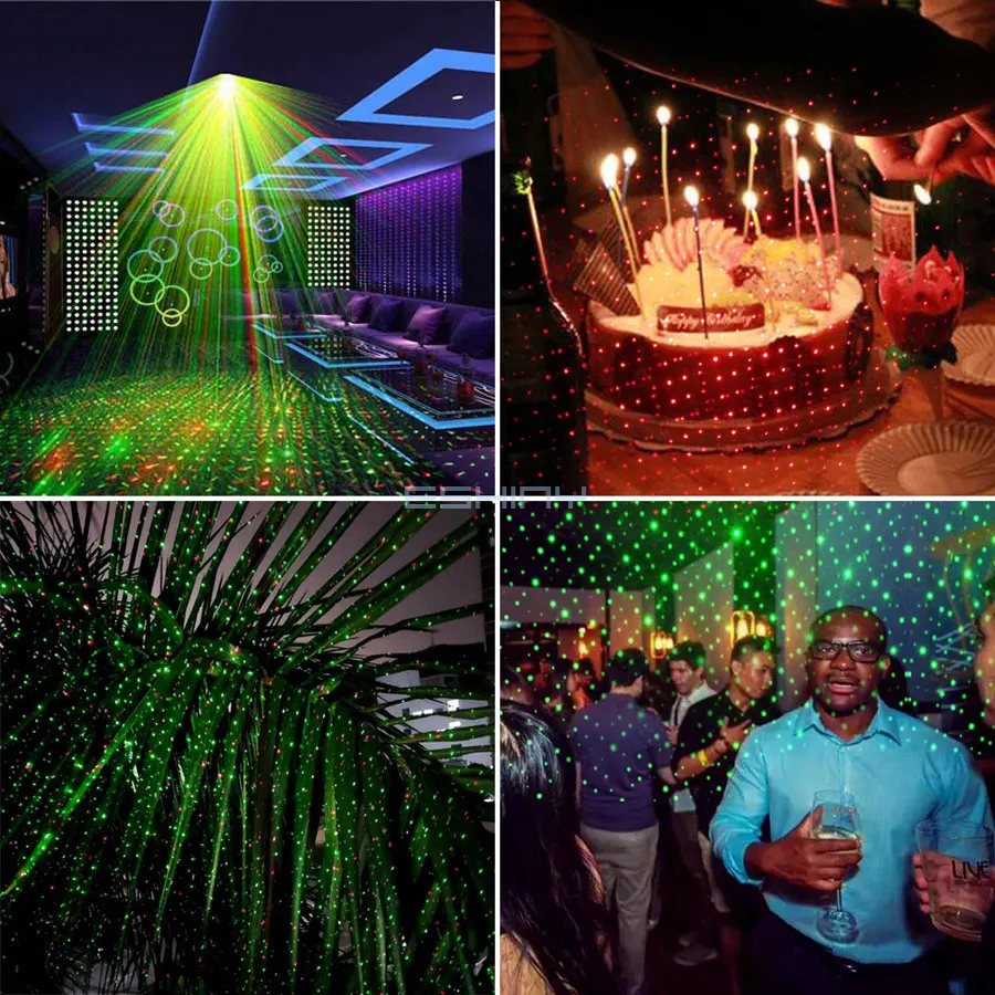 YB Rechargeable Battery Mini R&G Laser DJ Light Disco Full Stars Projector Firefly Dance Bar Party Xmas Stage Effect Lamp