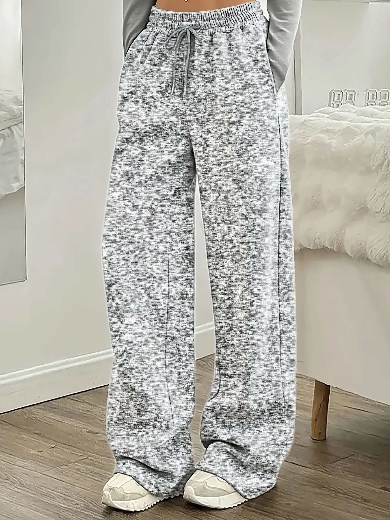 

Европейская и американская женская толстовка с капюшоном, однотонные спортивные спортивные брюки с карманами и шнурком