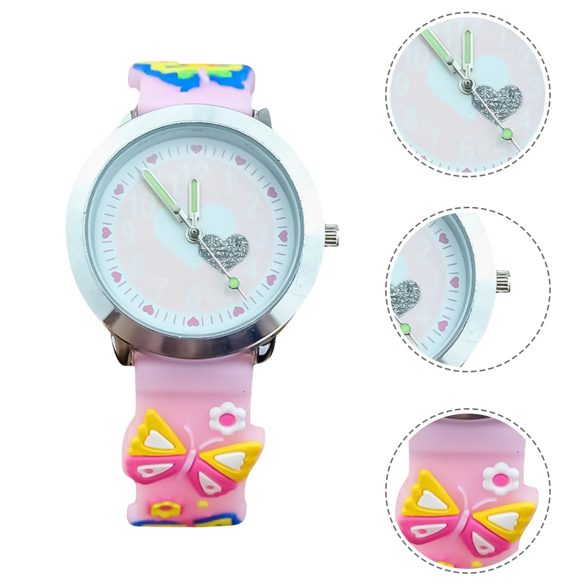 

1Pcs Butterfly Pink Watch Cartoon Style Smooth Comfortable Quartz Wristwatch for Daily Use