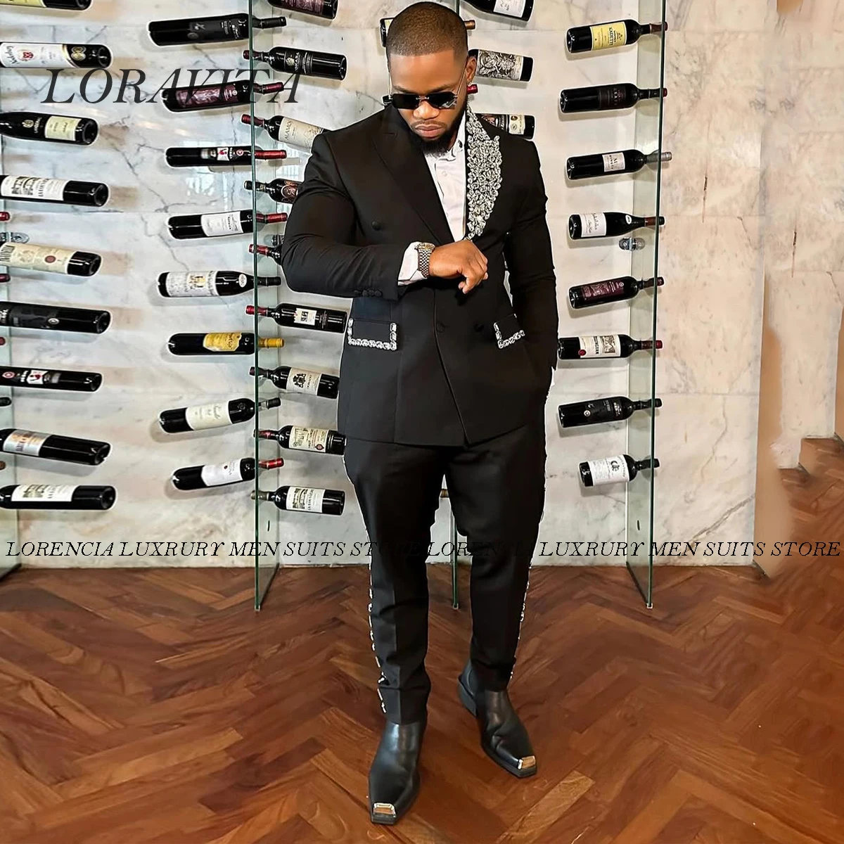 

Customized Tuxedos Men Suits 2 Pieces Sets Groom Wedding Male Prom Blazer Luxury Jacquard 2025 Slim Fit Diamond Formal Homme