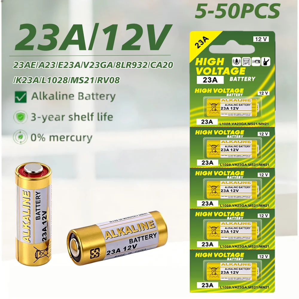 A23 23A 12V Alkaline Batteries 5-50Pcs, Replacement for Doorbell, Remote Controls & Electric Toys