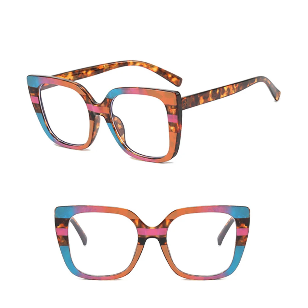 Trendy Women Large Frame Glasses Square Retro Brand Design Colourful Eyeware Anti-blue Light Glasses for Decoration Daily Use