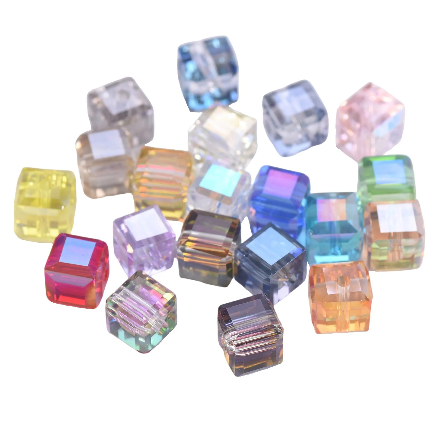 

20pcs Cube Faceted Shape 7mm Glossy Colorful Crystal Glass Loose Beads For Jewelry Making DIY Crafts Findings