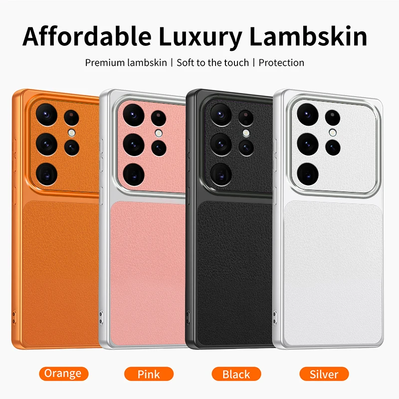 S21Ultra Fashion Lychee Orange Pink Sliver White Black Lens Protection Phone Case For Samsung Galaxy S21 S30 Ultra 5G Back Cover