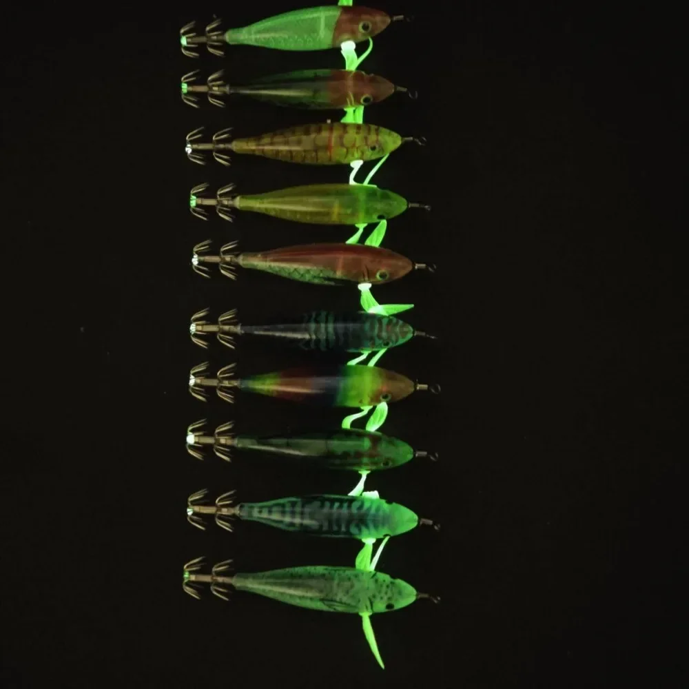 9pcs/set Random Horizontal Squid Jig Lure Color 8cm Glow Fishing Lure Saltwater Shrimp Cuttlefish Fishing Accessories Baits