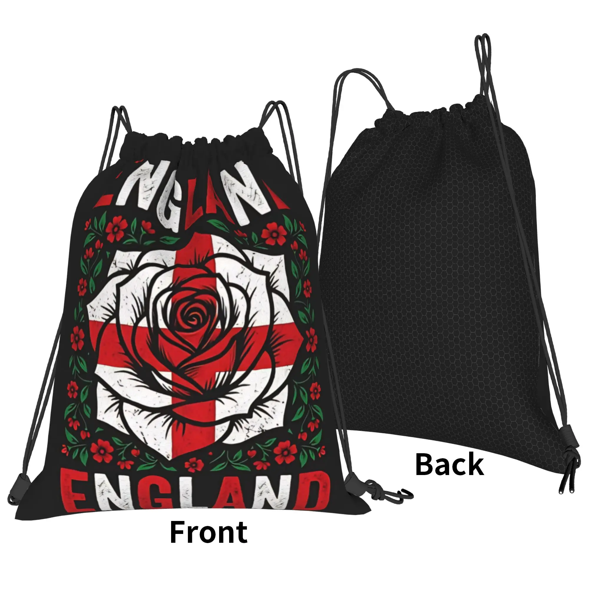England Rose Vintage Cross Flag Portable Hiking Riding Gym Drawstring Storage Sporty Backpacks