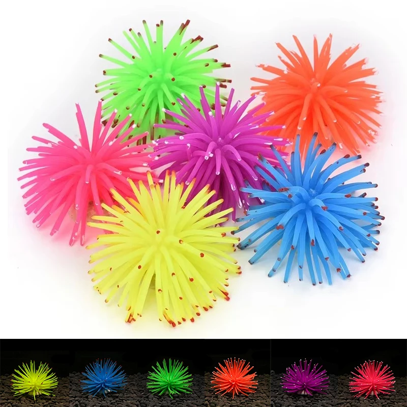 10cm Simulation Sea Anemone Sea Urchin Silicone Color Coral Plant Balls Aquarium Fish Tank Water Plants Landscaping Decoration