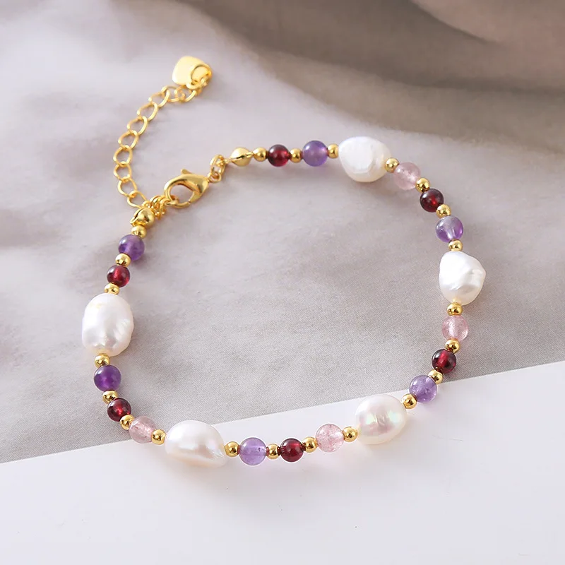 

Exquisite Natural Freshwater Pearls Bracelet With Colorful Crystal Beads for Women Daily Wear Jewelry Accessories Nice Gifts