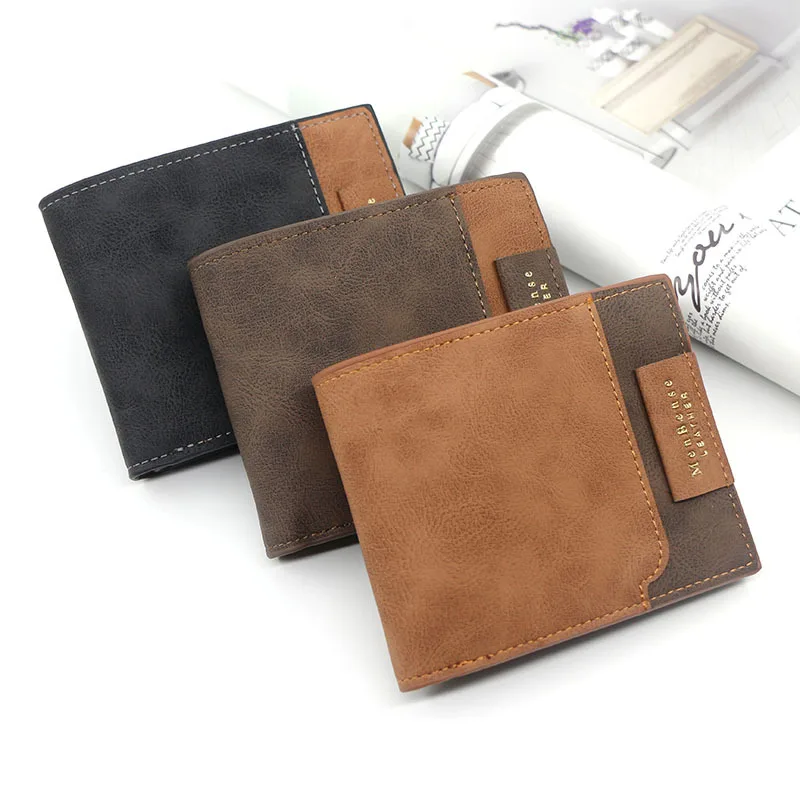 

New Men's Wallet Short Card wallet Frosted Leather Wallet Multi-Slot Coin Pocket Photo Holder Small Men's Wallet