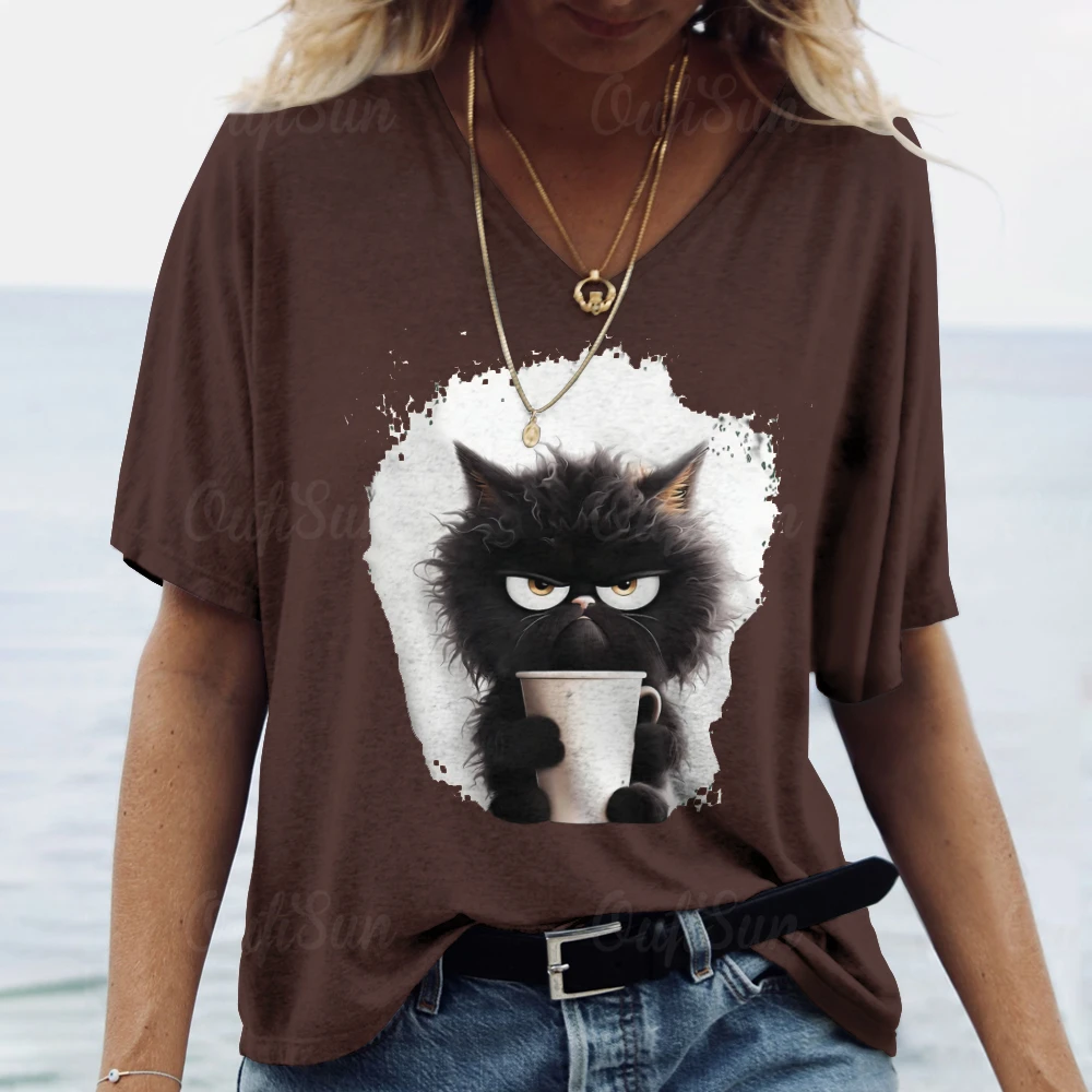 

2024 New Fashion Women's Clothing Oversized Woman Short Sleeve Clothing Summer V Neck Tshirt Simplicity Animals Print T-Shirts