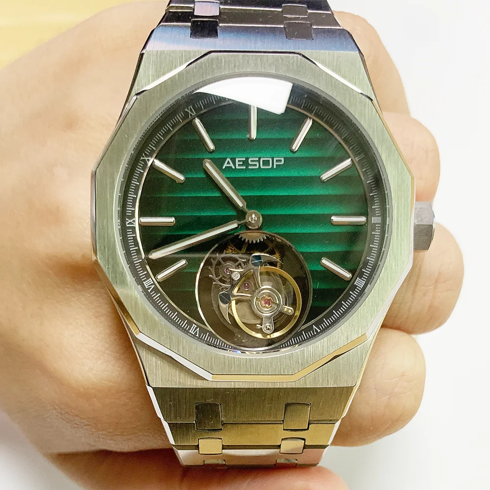 AESOP Gradient Classic Twelve Edge Flying Tourbillon Men Watch Super Luminous Sapphire Male Manual Winding Mechanical Clock 7057