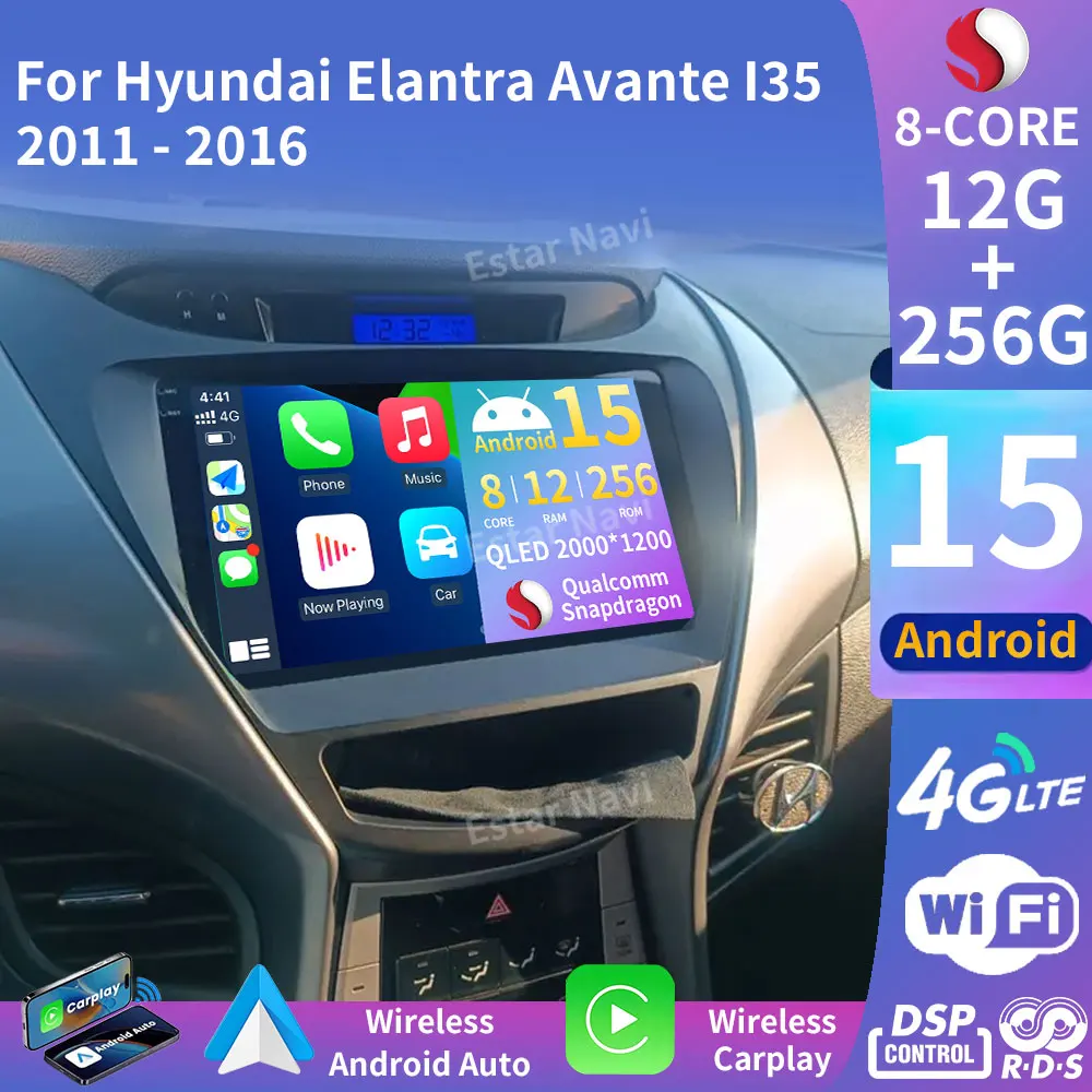 Android 15 Wireless Carplay For Hyundai Elantra Avante I35 2011 2012 2013 2014 2015 2016 Car Radio GPS Navigation Multimedia BT