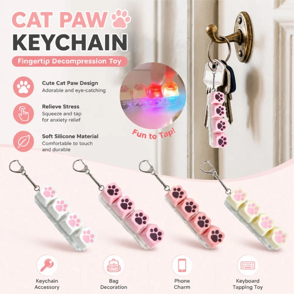 Fingertip Decompression Toy Keys Silicone Soft Cat PAWS Keychain Key Ring Mobile phone Pendant Accessories Keyboard Tapping