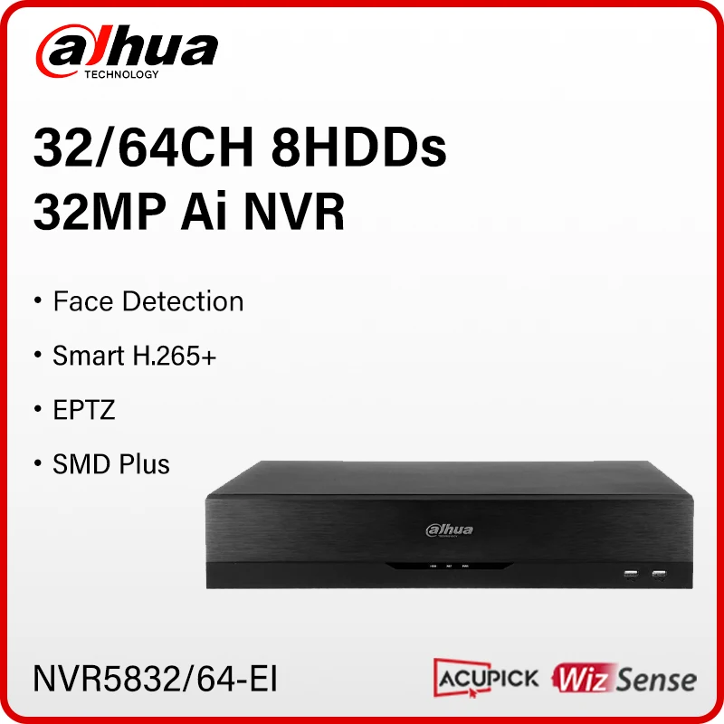 Dahua WizSense 8 SATA 32 64CH NVR Supports Acupick EPTZ Face Detection & Recognition Max.32MP 20TB HDD 2U NVR5832-EI NVR5864-EI