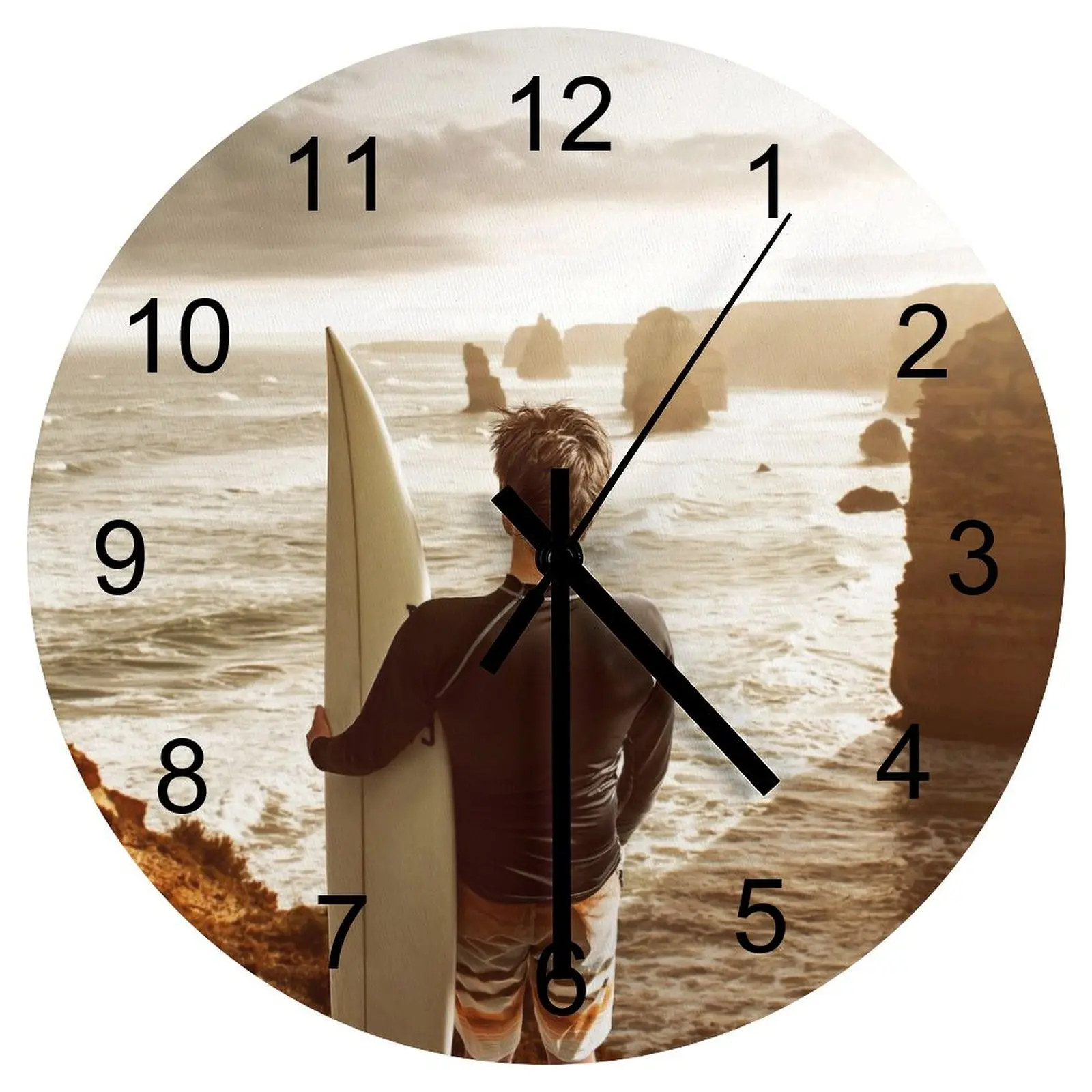 

Nursery Wall Clock Take part in surfing Clocks 12 inch Mute Wooden Round Patterned Circular Abstract