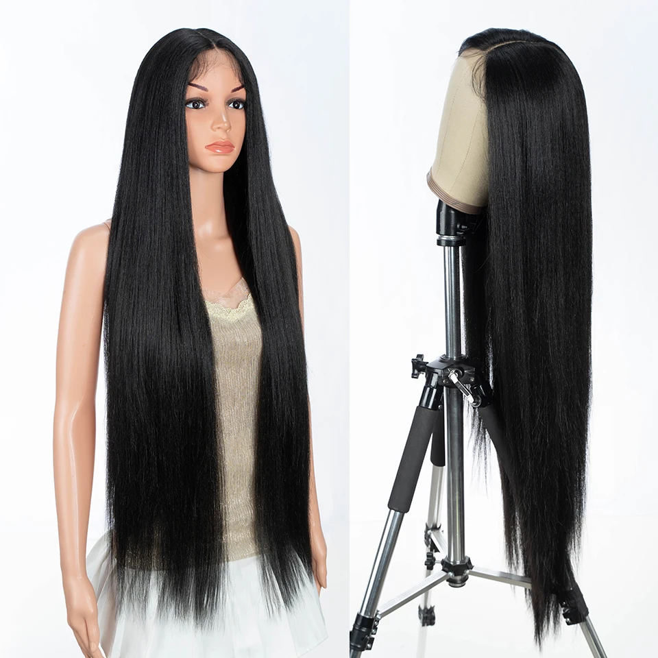 Synthetic Lace Front Wigs For Women 36 Inch Deep Part Long Yaki Straight Ombre Brown Ginger Cosplay Lace Wigs