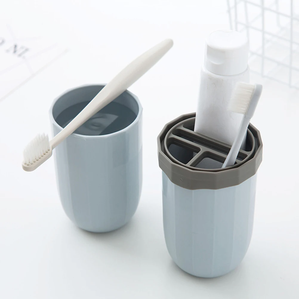 

2pcs Portable Cup Travel Toothbrush Holder Small Toothbrush Case For Toothpaste Comb Camping Hiking Blue White Easy Carry