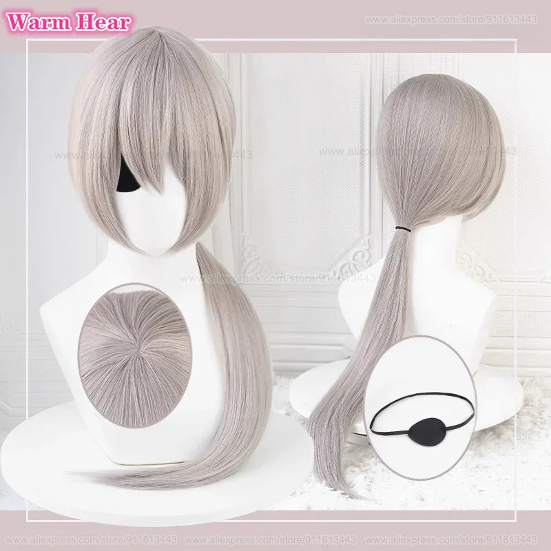 

70cm Long Quanxi Synthetic Wig Anime Silver Gray Ponytail Wig With Eye Mask Heat Resistant Hair Party Cosplay Wigs + A Wig Cap