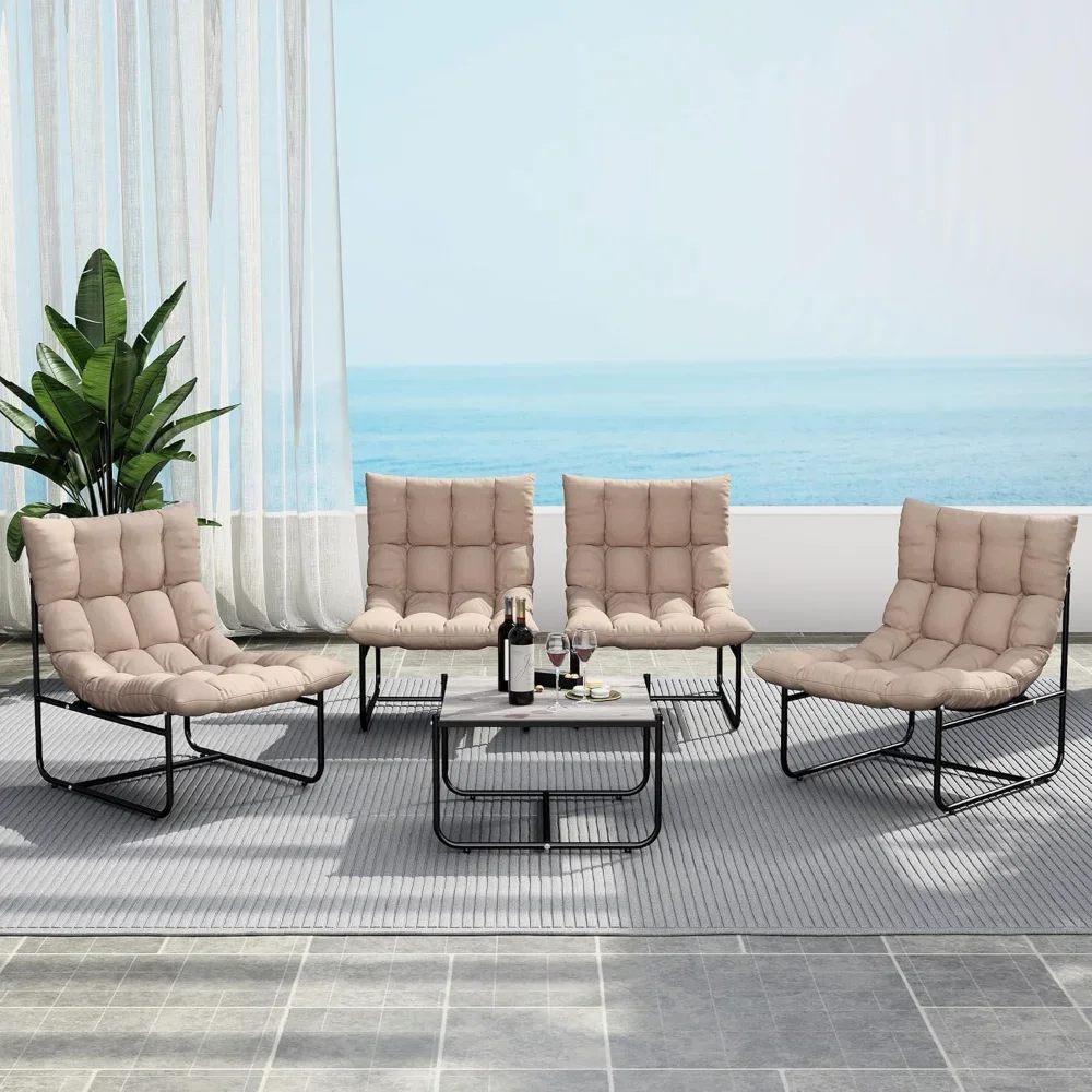 

5 Piece Patio Furniture Set, Comfy Cushions Patio Conversation Set, All Weather Metal Bistro Furniture Set