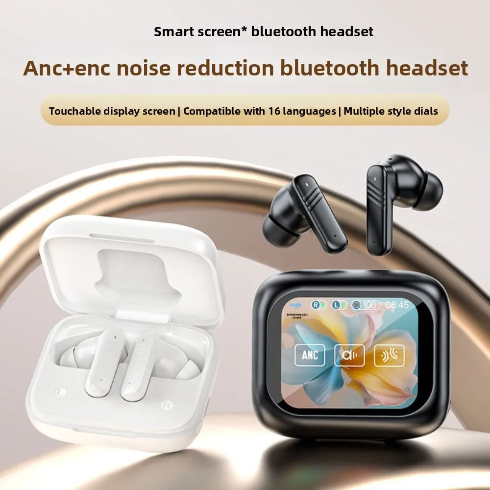 

Bluetooth 5.4 Full Touch Screen Headphones ENC Mic Smart LCD Wireless in-Ear Earbuds Long Battery HD Call HiFi Stereo Earphones