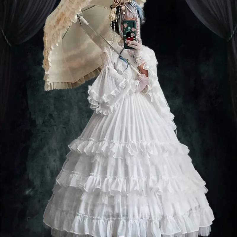 

Adult Gothic Style Long Elegant Flower Wedding Dress