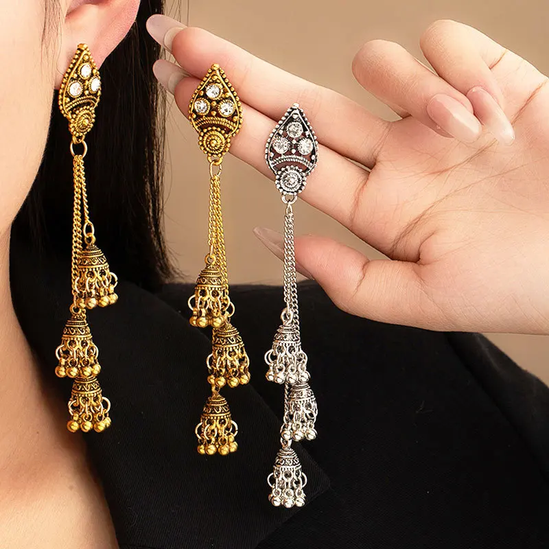 

European and American Style Bell Earrings, Retro Ethnic Style Bohemian Earrings, Long Fringed Women's Earrings
