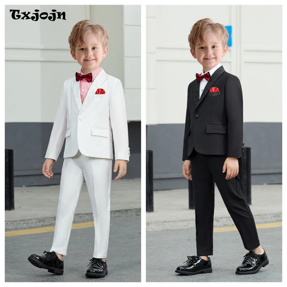 

Fast Delivery Child Lapel Dresswear Suit Set For Award Ceremony Classic White Black Boys Suits 3 Pieces Wedding Kids Sets