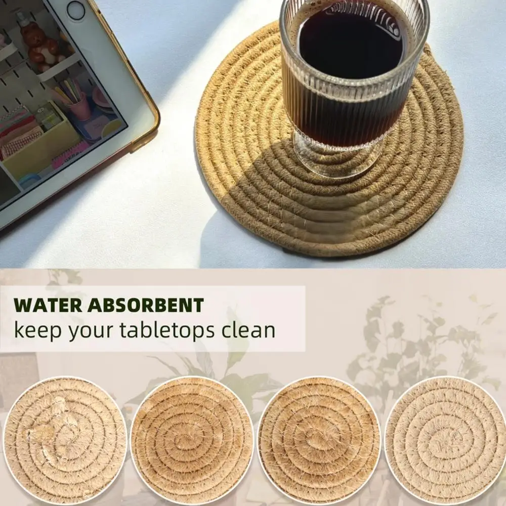 

Insulation Pad Natural Table Mat Soft Heat Insulation Japanese Style Non-slip Cotton Simple Oval Woven Mat Fabric Coasters