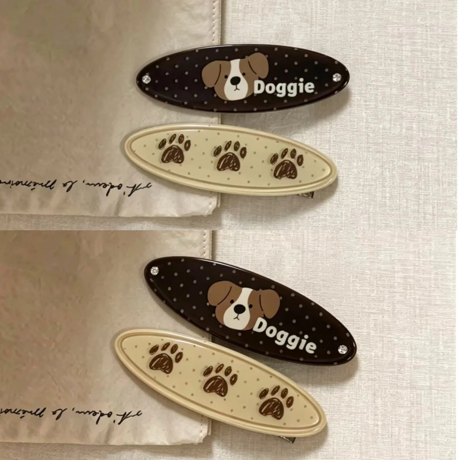 2Pcs Retro Doggie Acrylic Duckbill Hair Clips Cute Dog Paw Print Bangs Barrettes Sweet Pet‑Theme Women Girls Hair Accessories