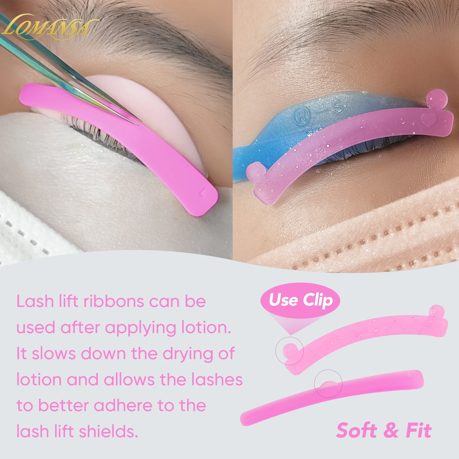 Lomansa 2 Pairs Silicone Eyelash Rods Ribbon Soft Colorful Lash Lift Ribbon Perm Multi-Functional Eyelash Lifting Makeup Tools