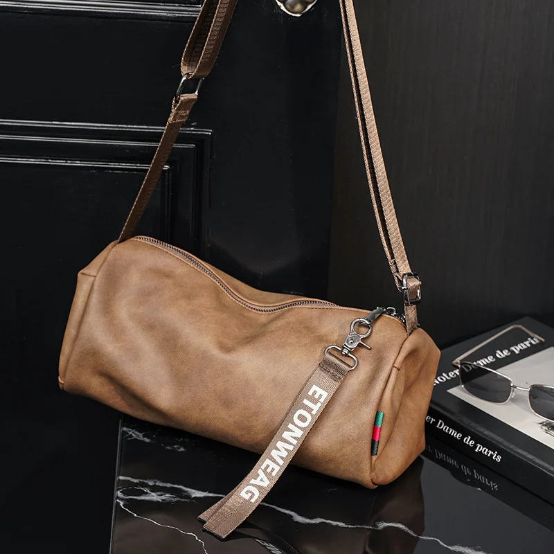 Thickened round barrel crossbody bag for men and women, large-capacity lightweight single-shoulder bag, travel backpack