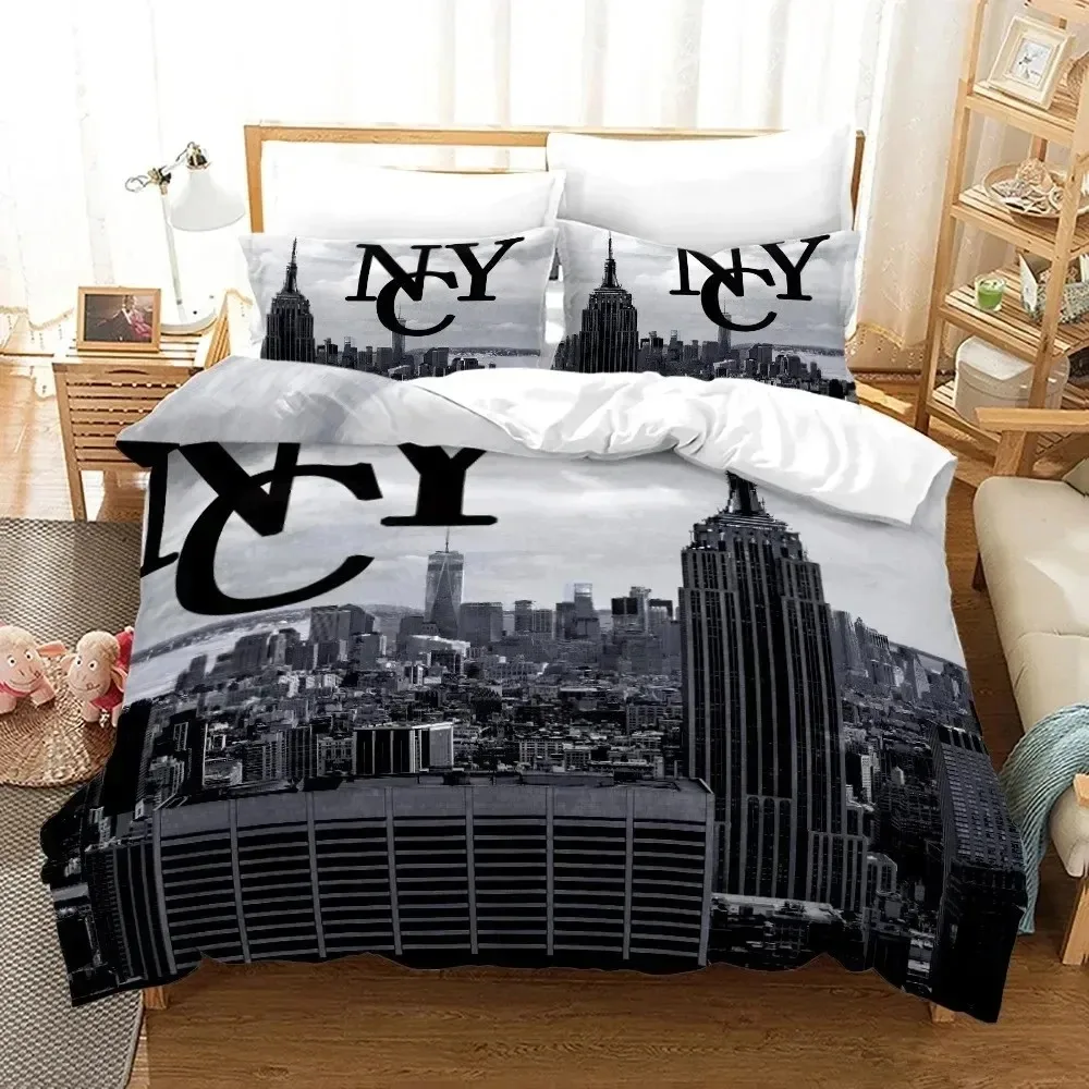 

3D Print New York City Night View Bedding Set Duvet Cover Bed Set Quilt Cover Pillowcase Comforter King Queen Size Boys Adult