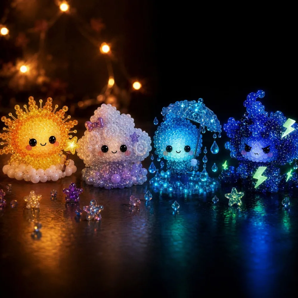 手作りの光るファンタジースピリッツdiyビーズキット、小さなカラフルなdiy動物ビーズ刺繍キット、教育用ミニキット