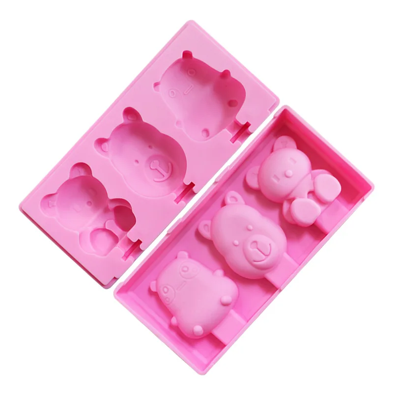 3 consecutive bears, with lid and without stick, silicone ice cream mold, summer DIY handmade mold