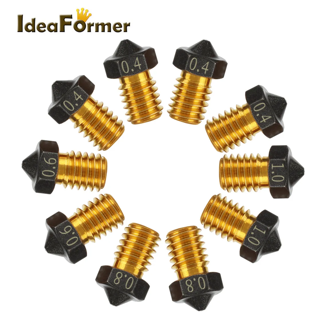 1/2/5 Stück E3D V6 PTFE-beschichtete Messingdüse 0,2/0,4/0,5/0,6/0,8/1,0 mm 1,75 mm M6 3D-Drucker V6 Düsen für Ender3 Titan Prusa I3 MK3 – Detail 3