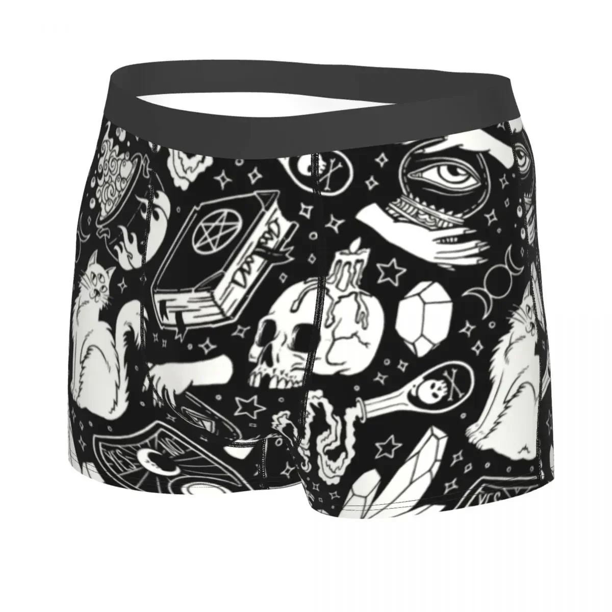 Witch Pattern Underwear Male Sexy Printed Occult Supernatural Witchy Pagan Crystals Boxer Shorts Panties Briefs Soft Underpants