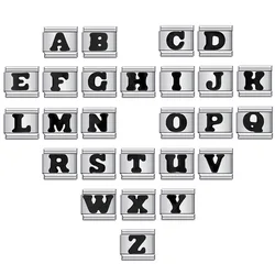 26 English A-Z Letters Glaze Black Italian Links Charm Fit 9mm Stainless Steel Women Men Bracelet DIY Making 2025 Jewelry