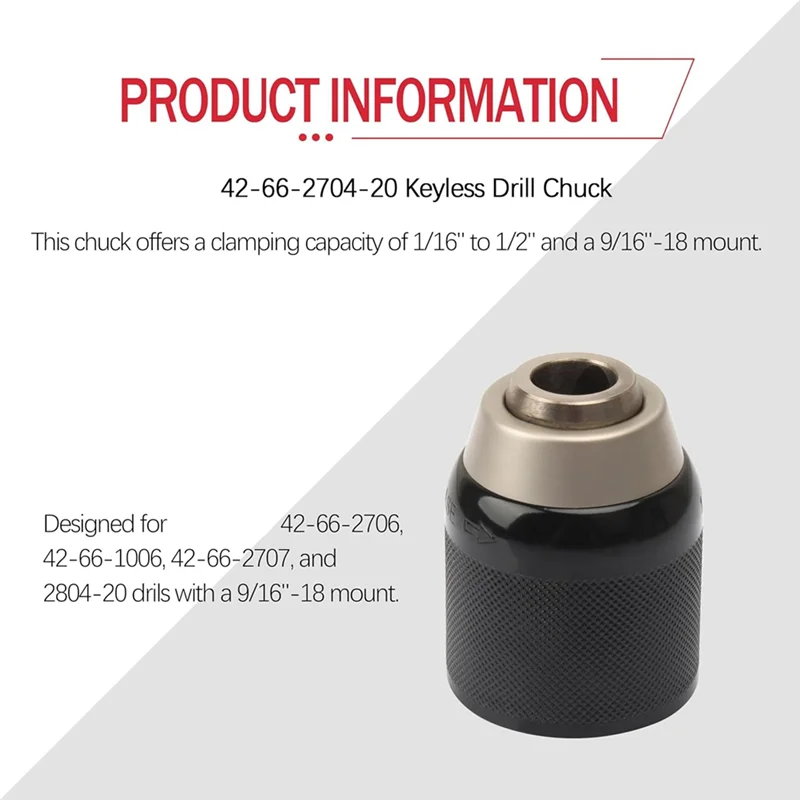 

42-66-2704-20 Keyless Drill Chuck For /42-66-2706 42-66-1006 42-66-2707 2804-20,1/16 Inch-1/2 Clamping Capacity-AA70