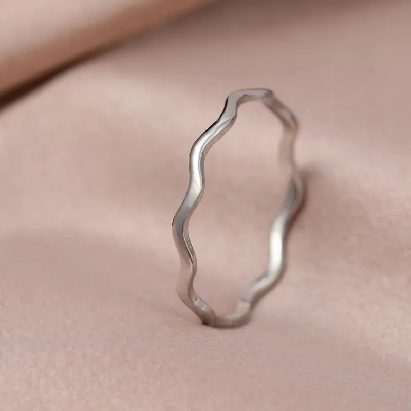 Minimalist Sea Wave Rings Light Luxury Elegant Fashion Couple Rings For Women Jewelry Wedding Trendy Gifts image 2