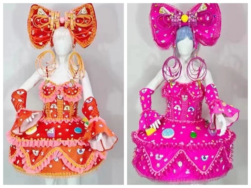 

6 Colors Cute Candy Cake Christmas Performance Clothing With Headdress Parade Bar Opening Singer Dance Stage Party Club Outfits