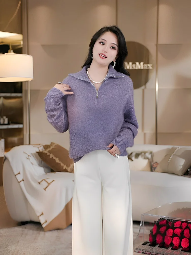 

Утепленный вязаный свитер с открытым воротником для женщин, осенне-зимняя внутренняя одежда, на флисовой подкладке, мягкий, теплый, с длинными рукавами