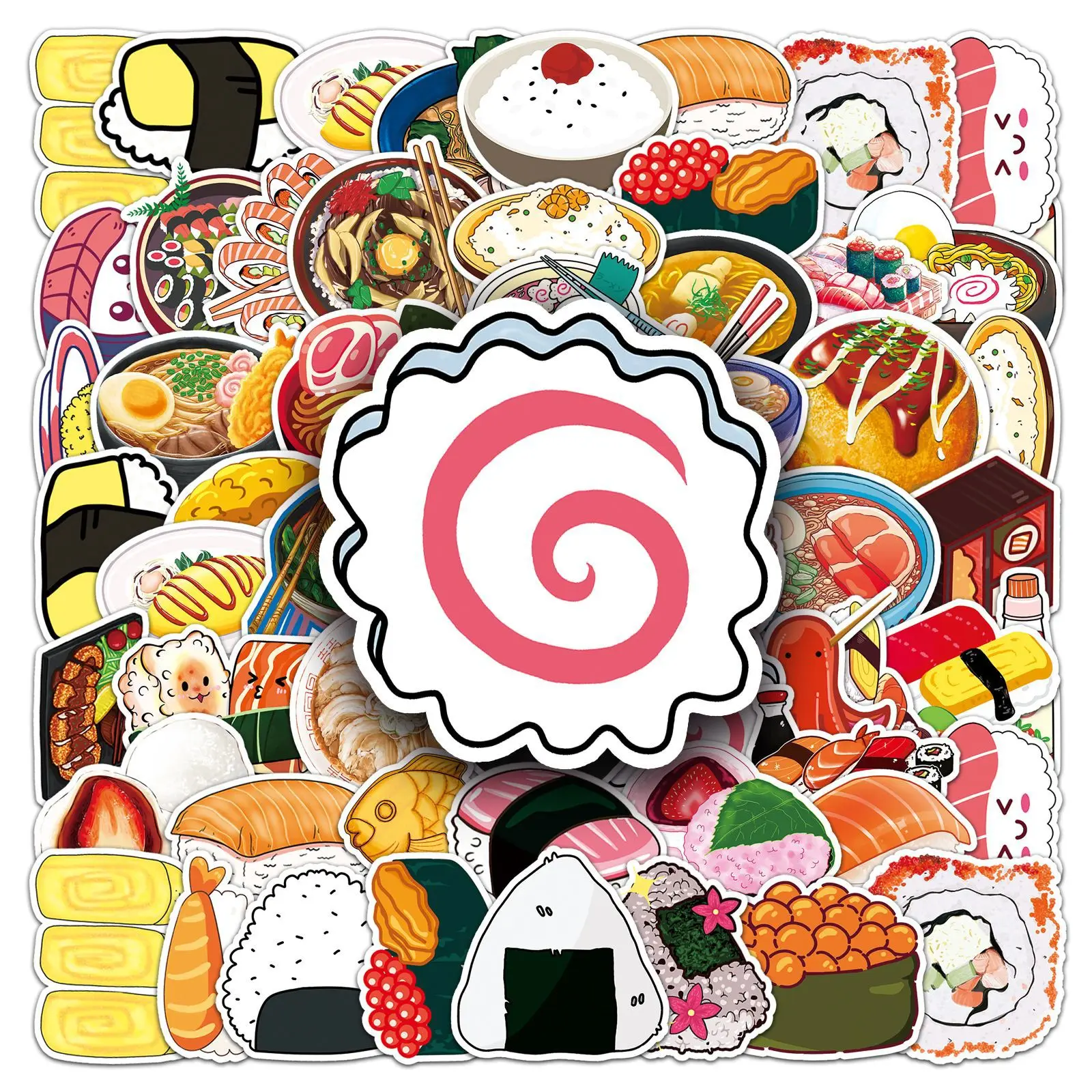 50PCS Pegatinas Japonesas de Graffiti con Dibujos Animados de Sushi, Creativas para Decorar Vasos, Cajas de Papelería, Álbumes de Recortes, Fundas de Teléfono, Juguetes