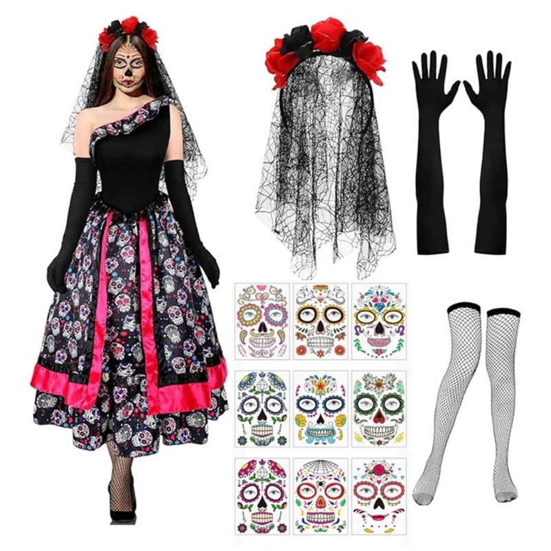 

DXAA 4Pcs Day of The Deads Costume Accessories Halloween Fancy Dress Cosplay Costume