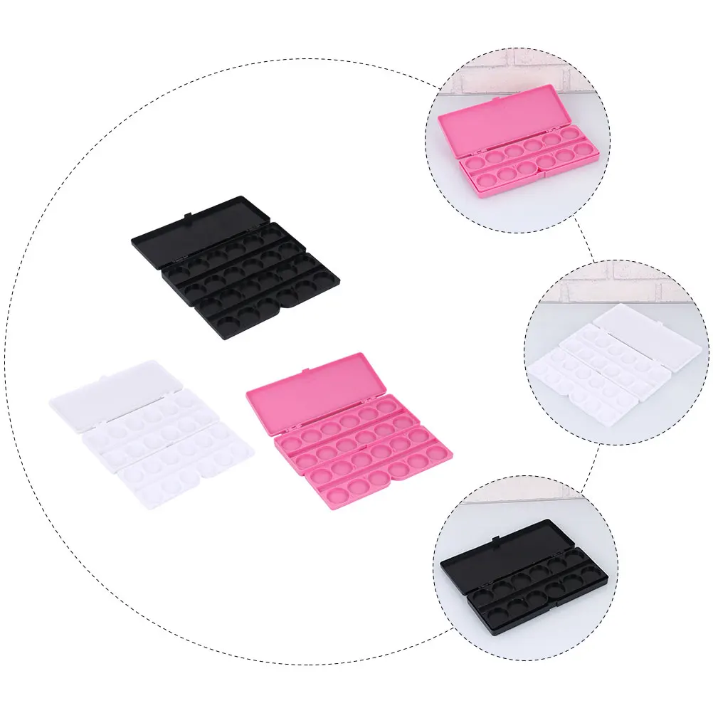 3pcs Watercolor Pigment Mixing Case Nail Art Drawing Tray Portable Makeup Paint Color Plate Durable Plastic Leakproof Design